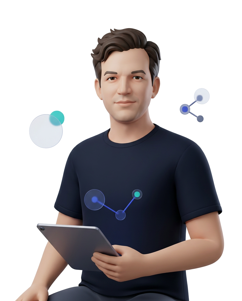 Ilustración 3D de Mariano con tablet